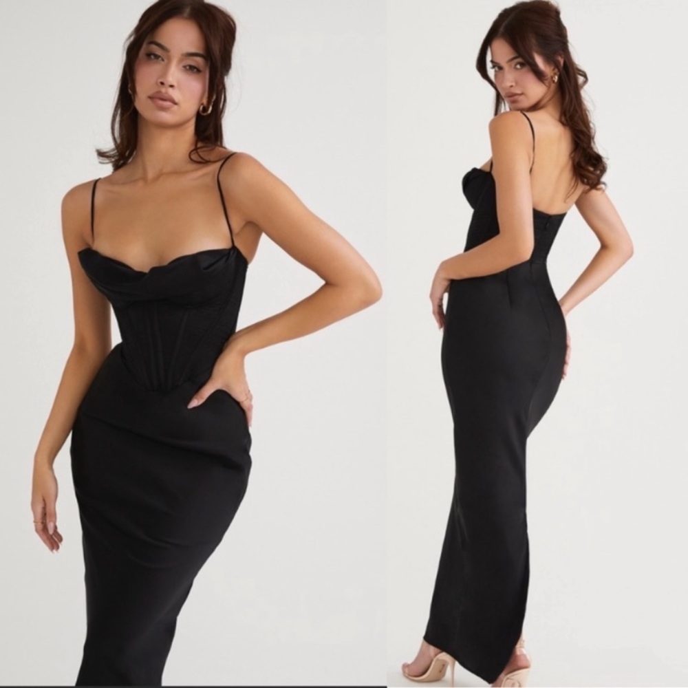 HOUSE OF CB 'Charmaine' Black Corset Maxi Dress NWOT gown size L